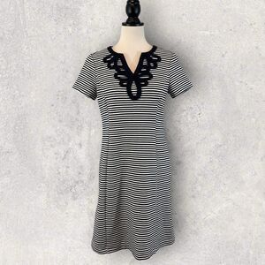 Talbots Blue White Stripe Shirt Dress Embroidered Neckline Size MP